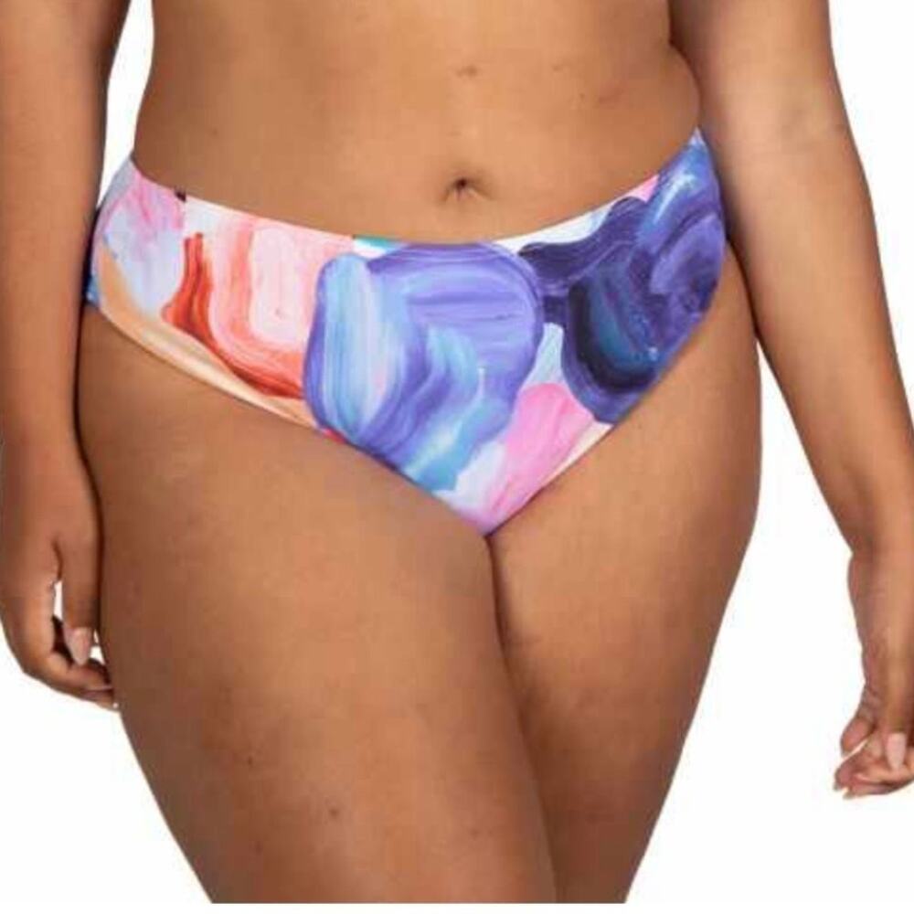 Artesands Monet Curve Fit Mid Rise Bikini Bottom 14 NWT Power Mesh Swim Blue